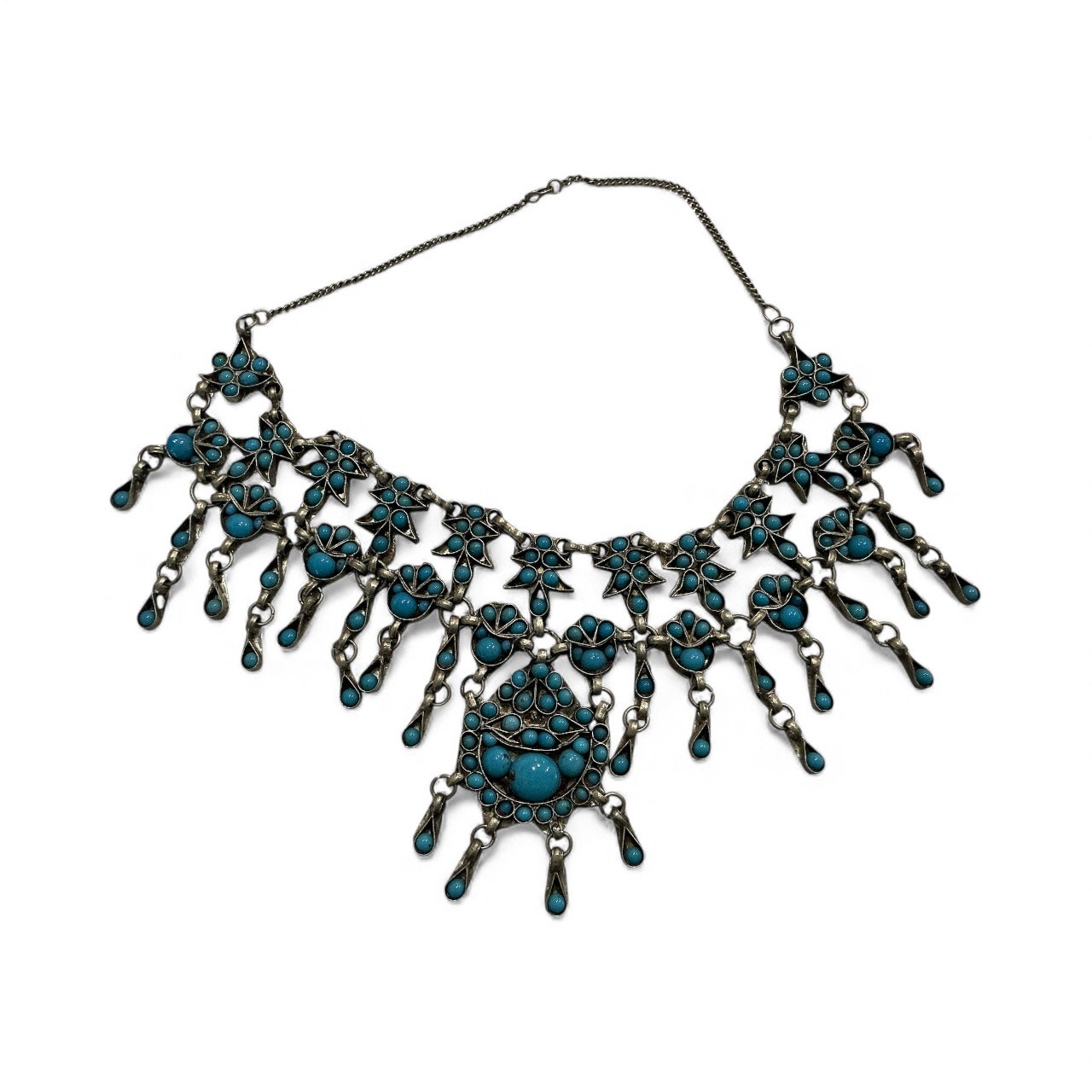 Vintage Turquoise Stone Statement Necklace Metal Mounted 110$